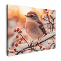 LEINWANDBILD Vogel - Zweig - Winter - Tiere - Schnee Wandbilder 80x60 cm - Bernsteinfarben, Textil (80/60cm) - MuchoWow
