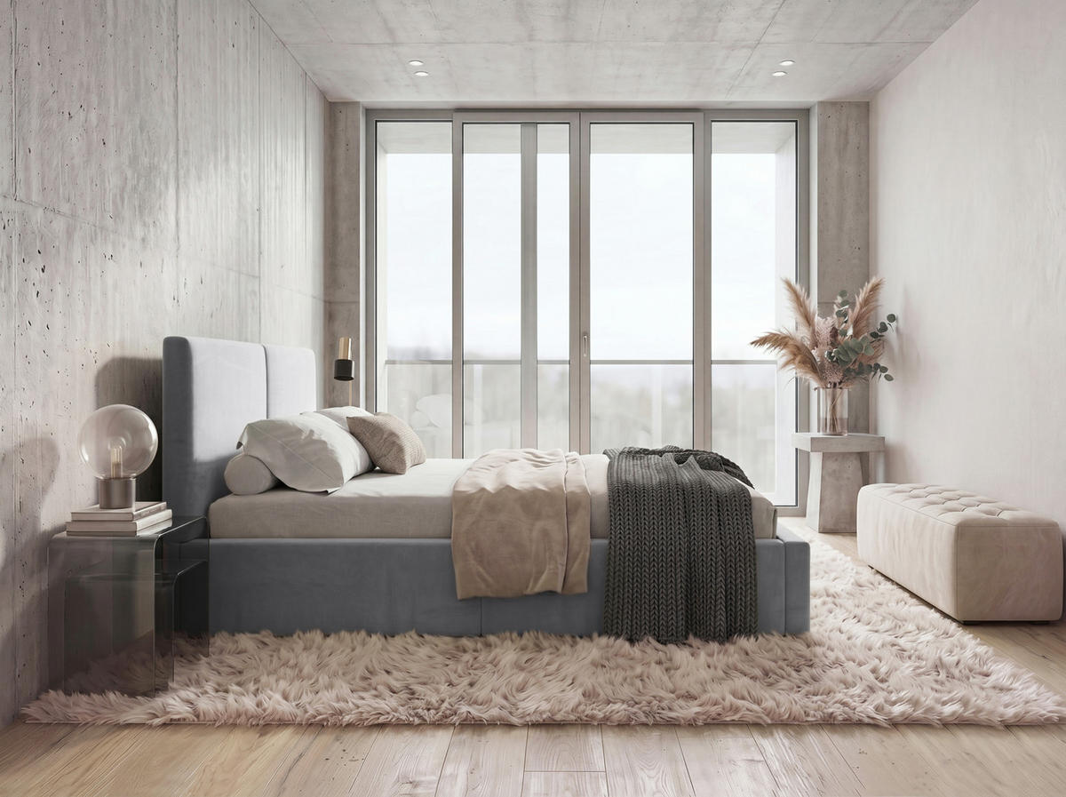 POLSTERBETT Schlafzimmerbett Doppelbett HILTON 120X200 mit Stauraum, hellgrau - Hellgrau, Textil (120/200cm) - Interbeds