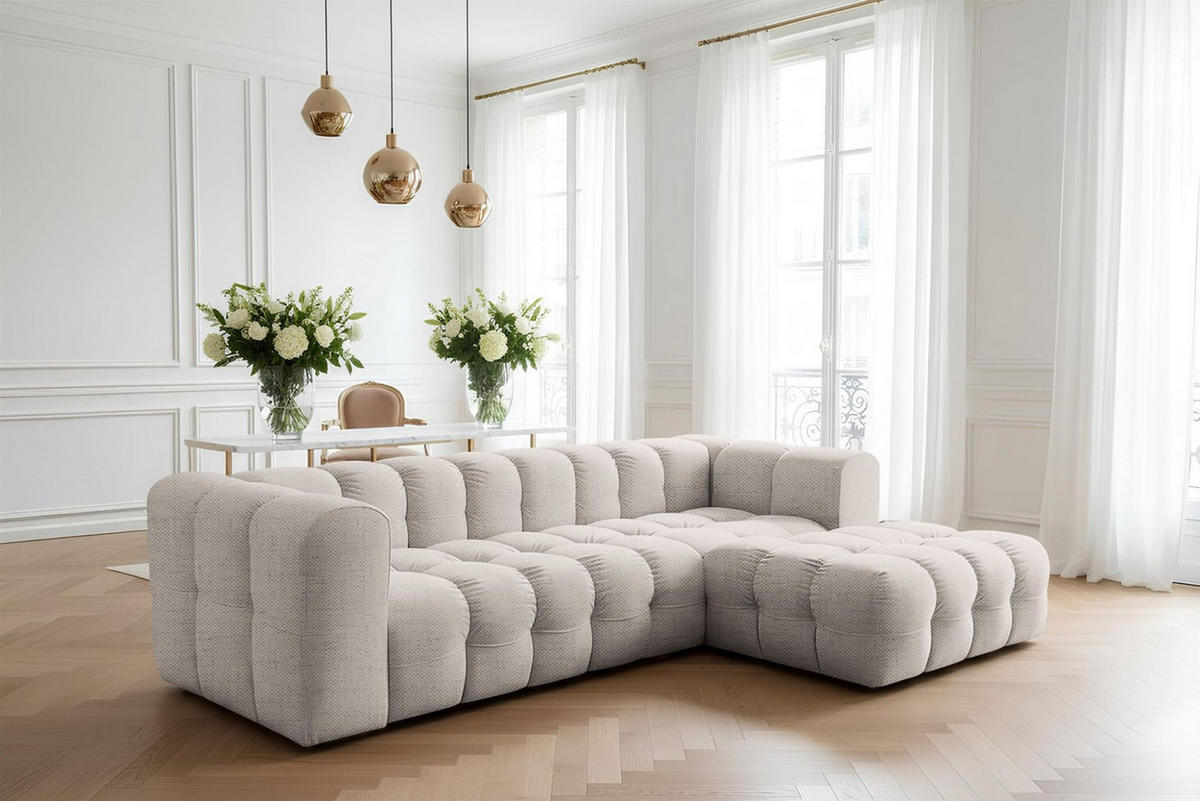 ECKSOFA Solvie In Moly - Creme, Holzwerkstoff/Textil (290/193cm) - Fun Möbel
