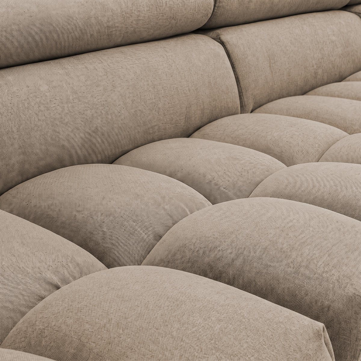 ECKSOFA PUDDING MAXI L Rechts mit Schlaffunktion 125x195 Velours Beige - Beige/Schwarz, Holz/Textil (350/203cm) - Muffo