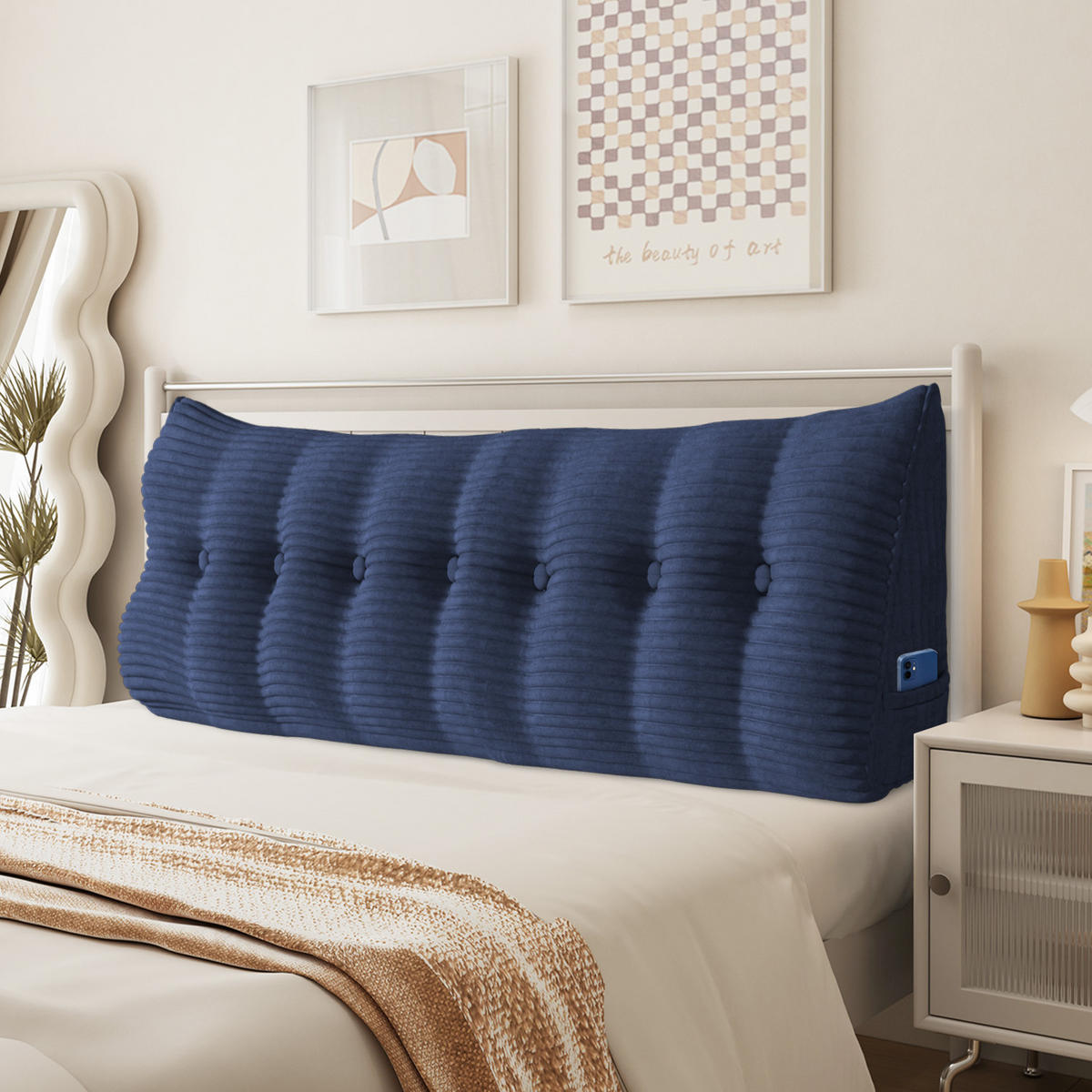 RÜCKENKISSEN für Bett Kord Dunkelblau 200 cm - Dunkelblau, Textil (50/200cm) - Vercart