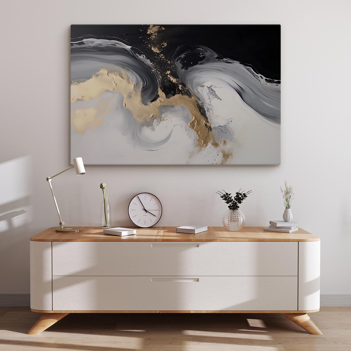 Thumbnail - Muralo Leinwandbild, Schwarz, Weiß, Beige, Grau, Textil, Marmor Optik, Abstrakt, Rechteckig, 120x80 cm, Bilder und Zubeh...