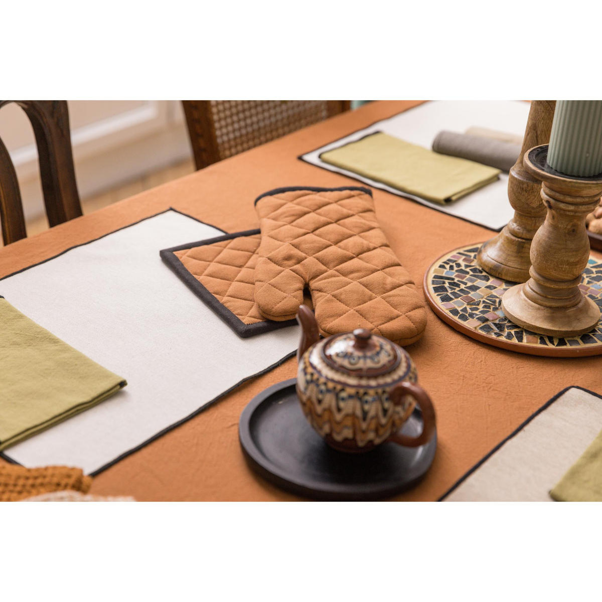 SET AUS TOPFLAPPEN/TOPFHANDSCHUH AUS RECYCELTEM MATERIAL Grace karamell 15 x 32 cm - Terra cotta, Textil (15/32cm) - Winkler