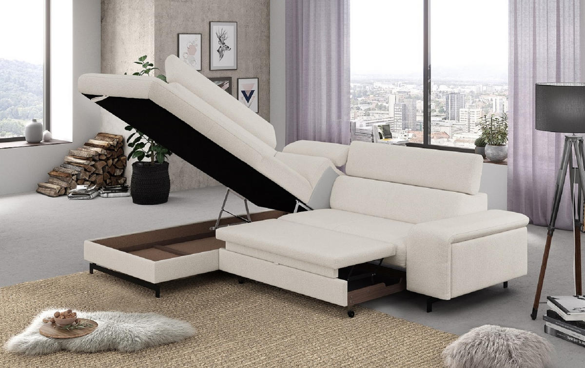ECKSOFA mit Schlaffunktion und Bettkasten - Schwarz/Weiß, Kunststoff/Textil (262/215cm) - Cotta