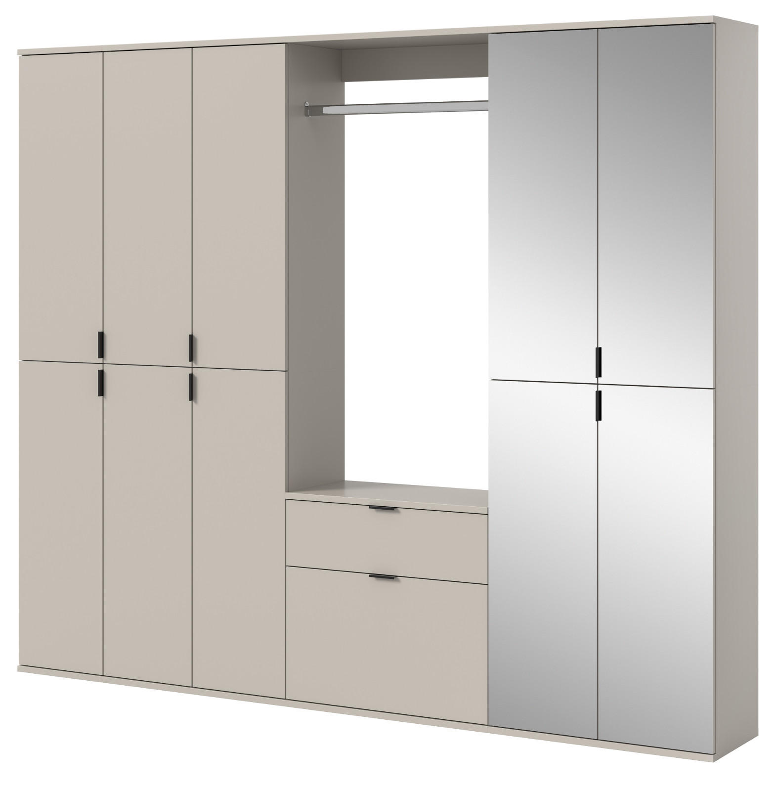 GARDEROBEN-SET Kaschmir 213 x 193 cm, Garderobenschrank mit Spiegel - Kaschmir/Schwarz, Glas/Holzwerkstoff (213/193/34cm) - Inn.Furn