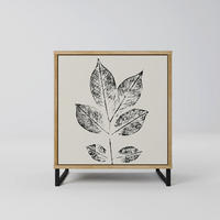 SIDEBOARD LEAFY STAMPS, Eichefarben, 57,5x42x67,5 cm, Schwarze Metall-Rahmenfüße - Eichefarben/Multicolor, Holzwerkstoff/Metall (57.5/67.5/42cm) - SpaceRebels