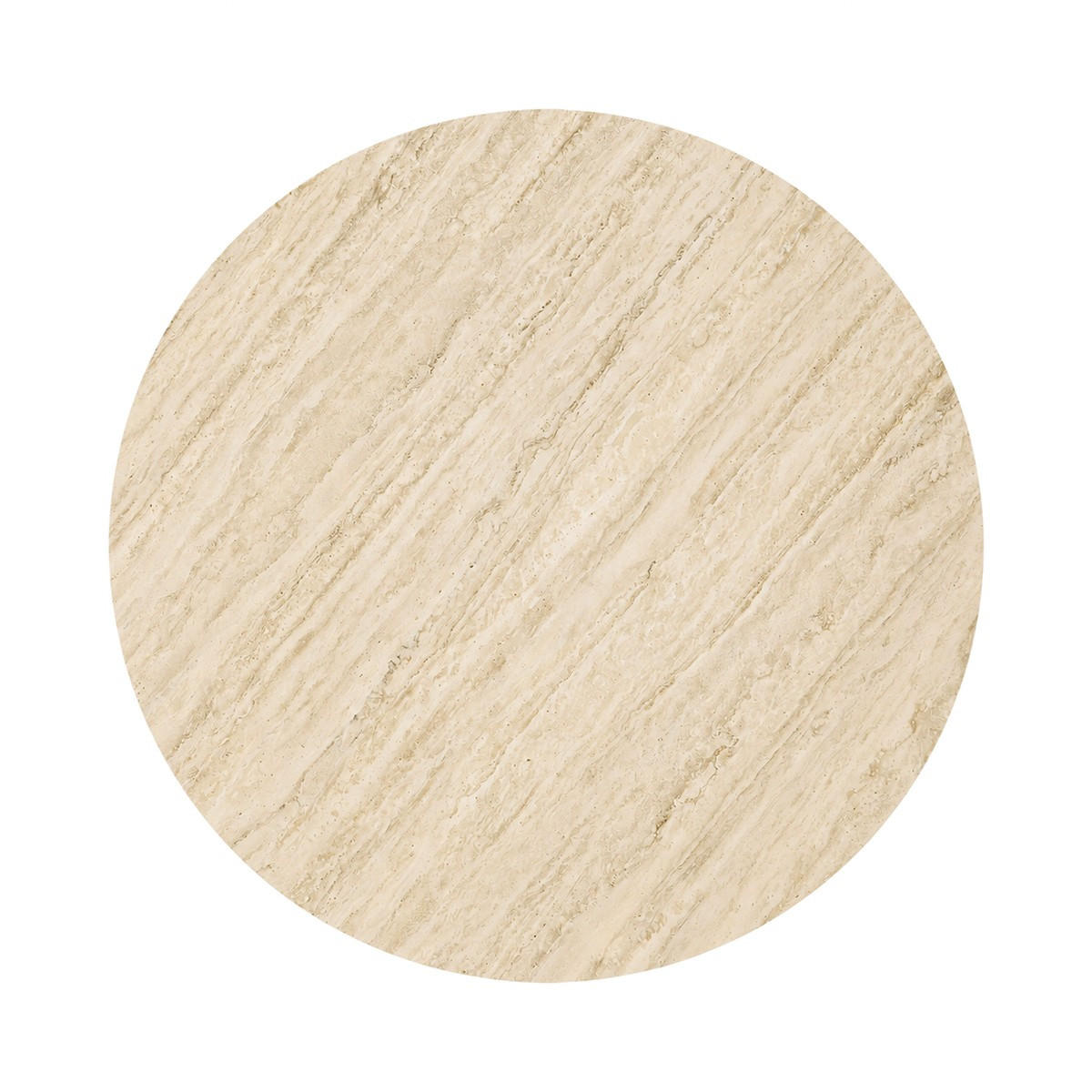 KULATÝ konferenční stolek s travertinovou úpravou a dubovou podnoží, průměr 80 cm - AGÁT - béžová, kompozitní dřevo (80/40/80cm) - Calicosy