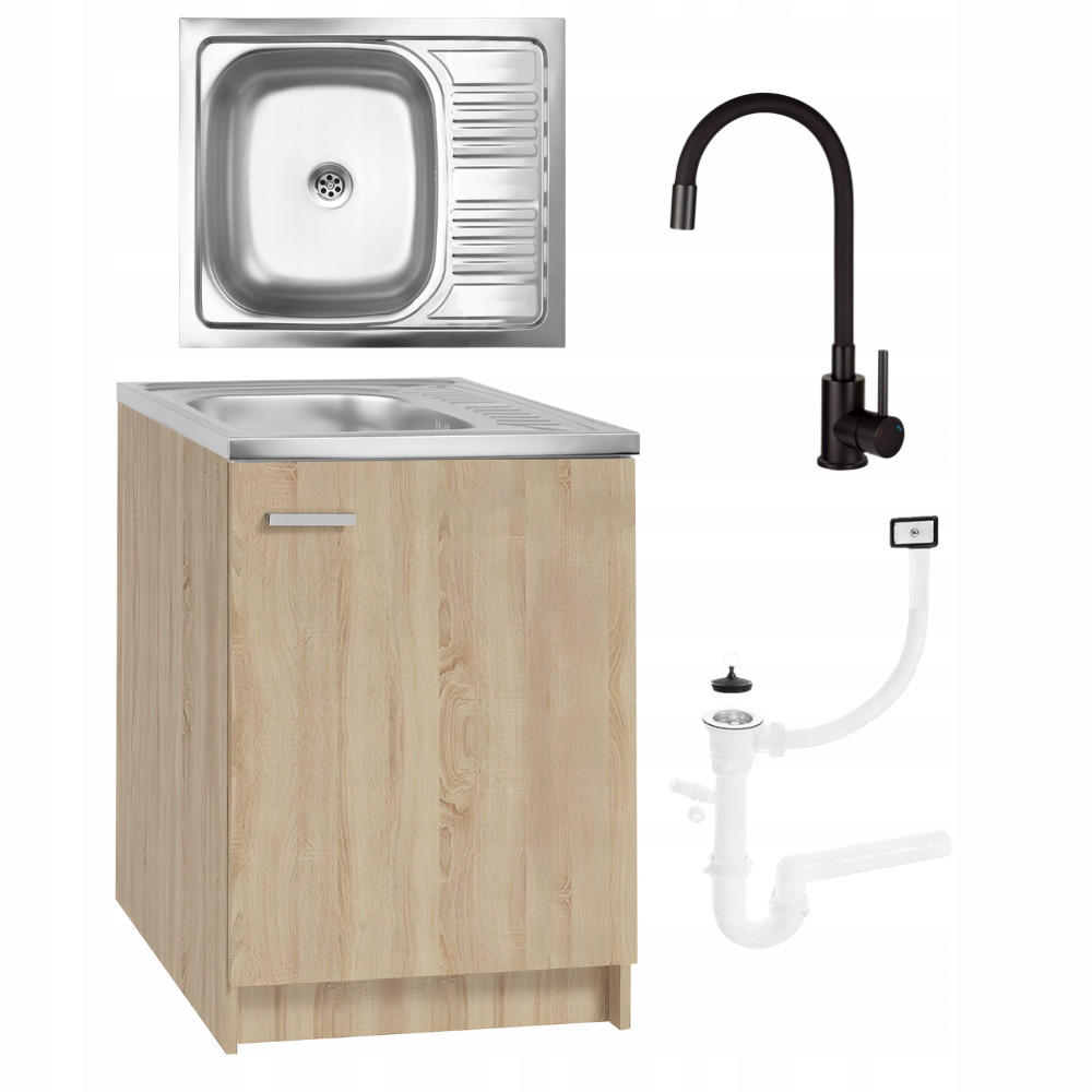SPÜLUNTERSCHRANK 60cm mit Spüle + Armatur Sonoma-Eiche - Sonoma Eiche, Holzwerkstoff (60/82/50cm) - Stamar