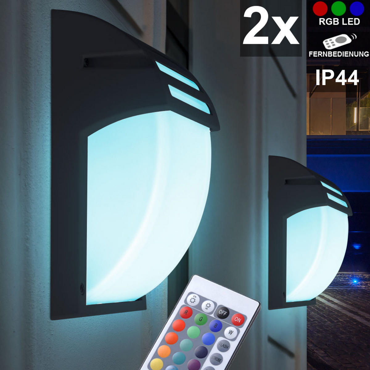 RGB LED AUSSEN-WANDLEUCHTE Schwarz 2er Set - Schwarz, Glas (18/24.5/9.3cm)