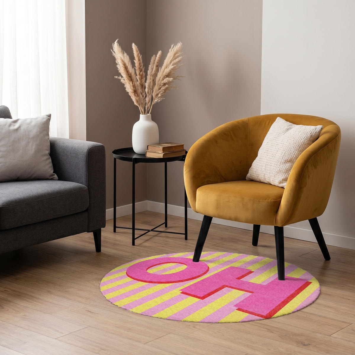 TEPPICH - Text - Streifen - Rosa - 90x90 cm - Pink, Kunststoff/Textil (90/0.4cm) - OnlyWow