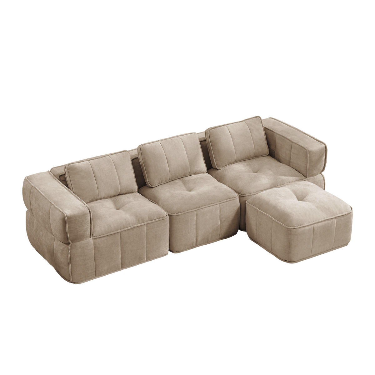 ECKSOFA DE-34428 L-Form mit Hocker und 32D-Schaum Sand - Sandfarben, Textil (162/271cm) - ComfortXL