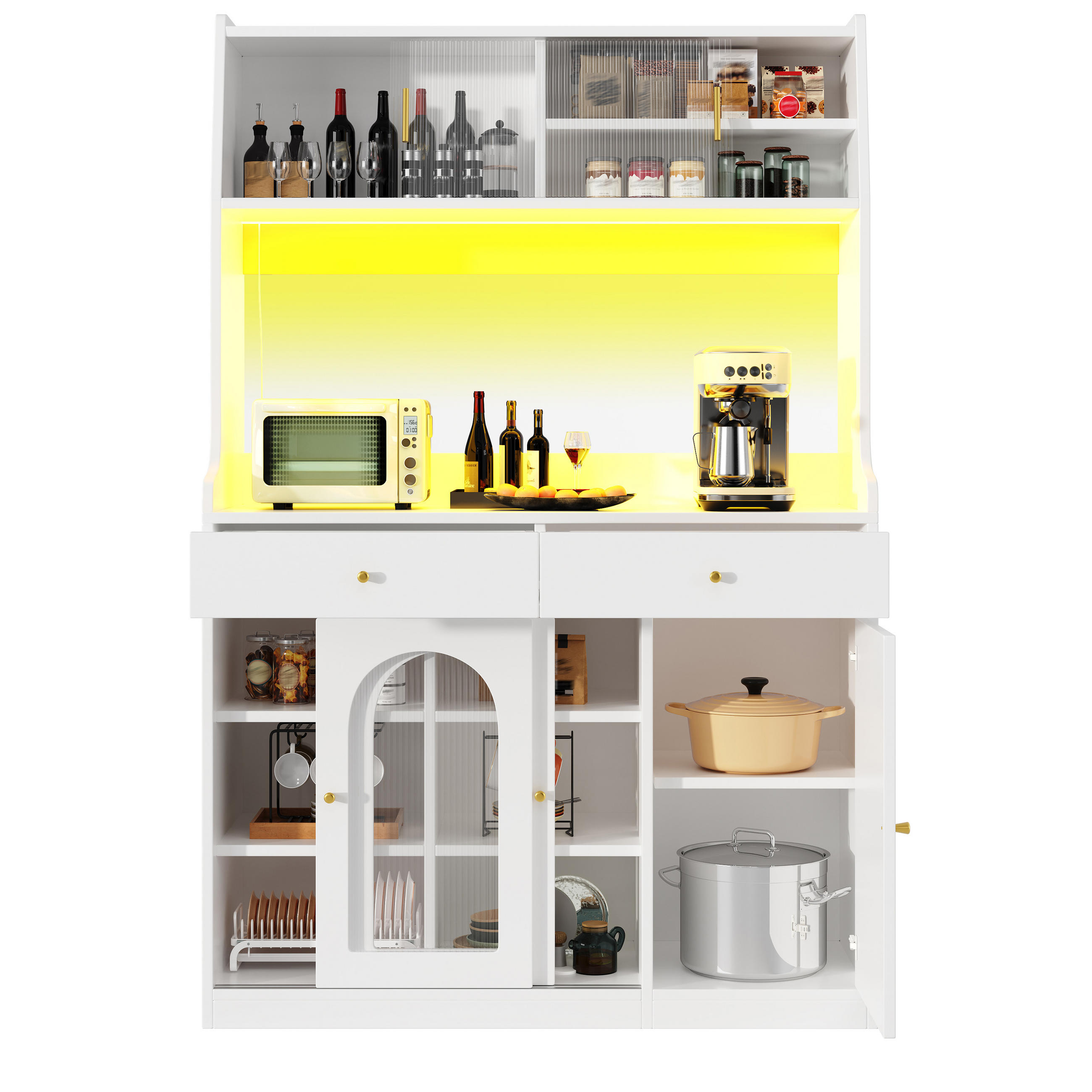 KÜCHENSCHRANK LED Hochschrank Vitrinenschrank Weiß - Weiß, Holzwerkstoff (120/180/40cm) - FLIEKS