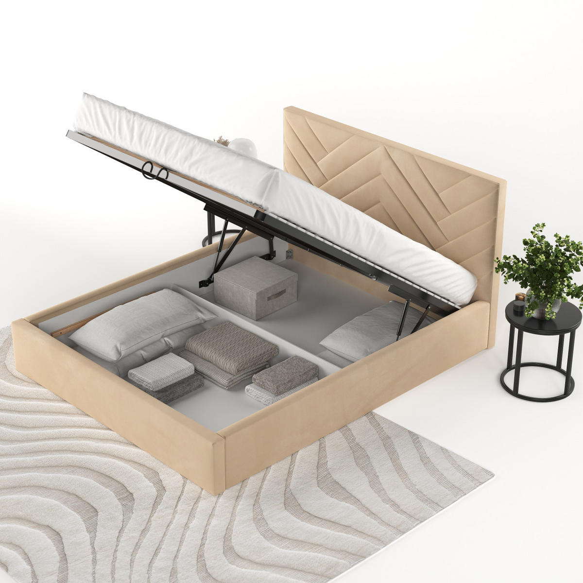 POLSTERBETT Arco 160/200 cm Beige im Kronos Stoff - Beige/Schwarz, Holz/Holzwerkstoff (160/200cm) - AltaBeds