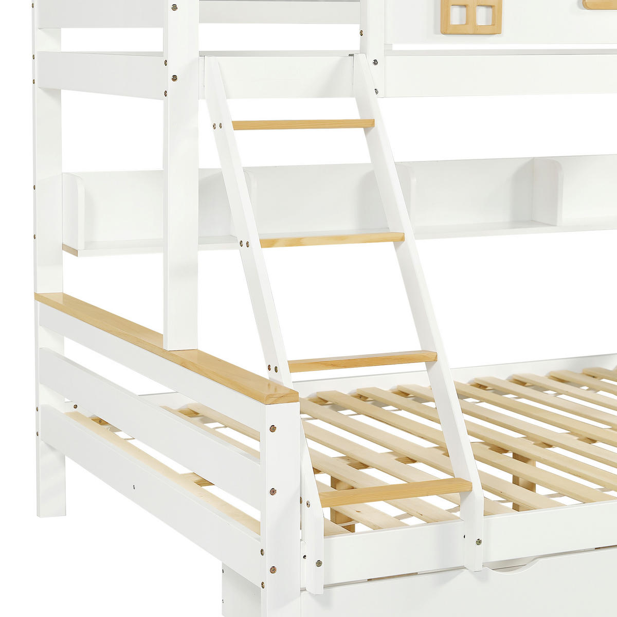 ETAGENBETT Modell Fenster Weiß Natur - Naturfarben, Holz (140/200cm) - ComfortXL