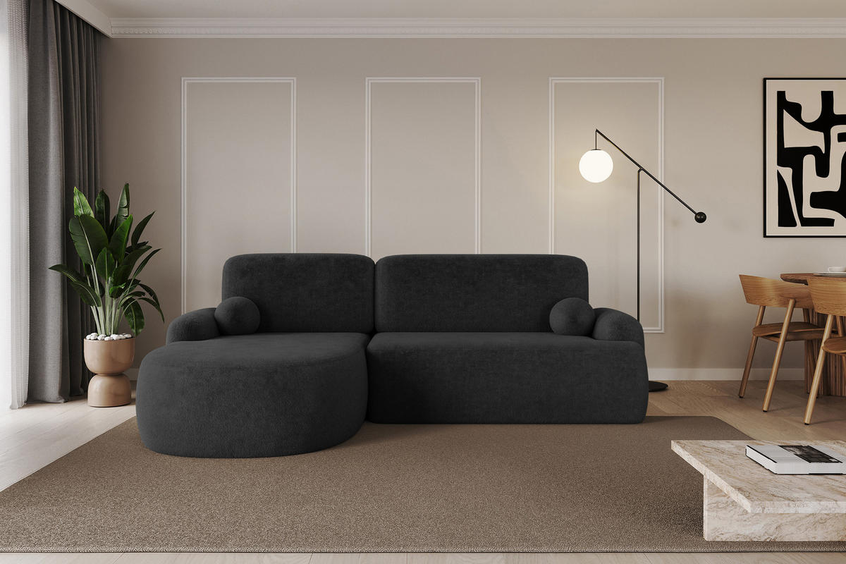 ECKSOFA mit Schlaffunktion und Bettkasten LIRA-L - 264x172x89 Grafitgrau - Graphitfarben, Holzwerkstoff/Textil (264/172cm) - ALTDECOR