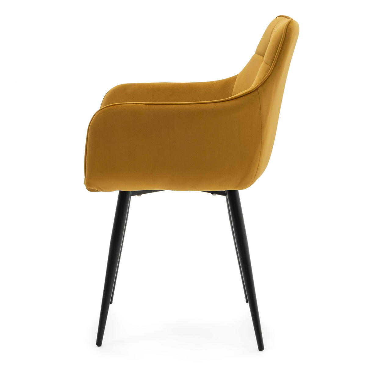STUHL GALLO gespolstert mit Steppung - curry - Samt Velours - Currygelb/Schwarz, Textil/Metall (58/88/58cm) - NEW HOME