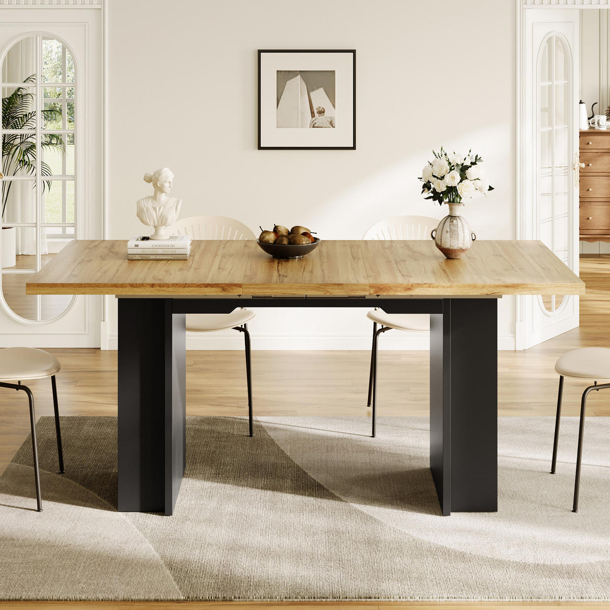AUSZIEHTISCH aus MDF 120-160x80x75 cm Naturfarben mit Regalen, Stauraum und verstellbarer Tischplatte - Braun, Holzwerkstoff (120/80/75cm) - Modfu