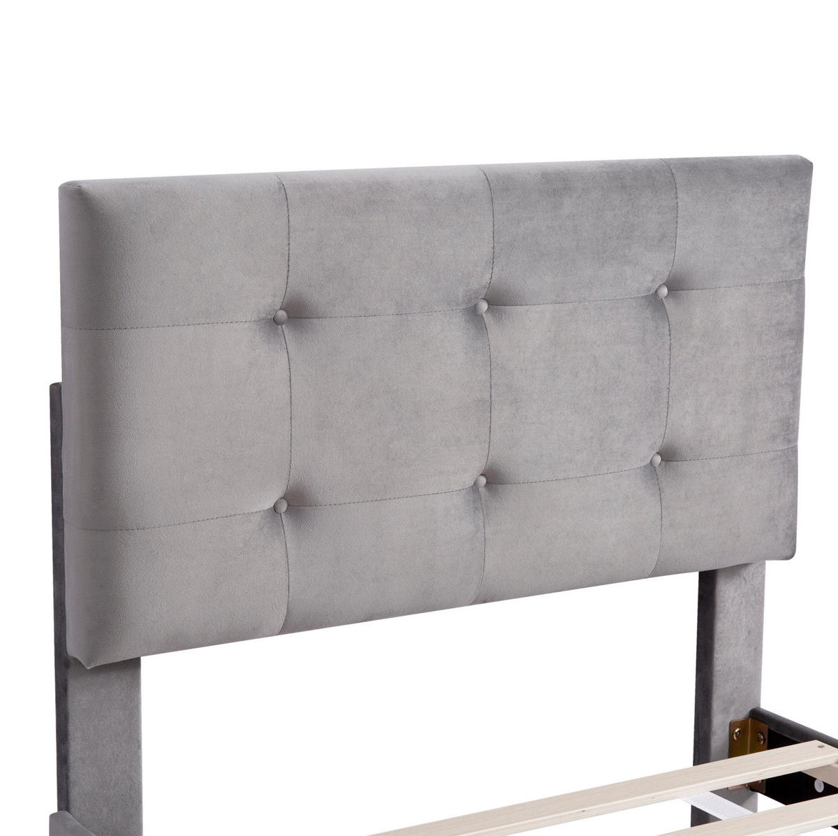 POLSTERBETT 90/200 cm mit Lattenrost, Schublade und höhenverstellbarem Kopfteil, Grau - Grau, Textil (90/200cm) - Redom