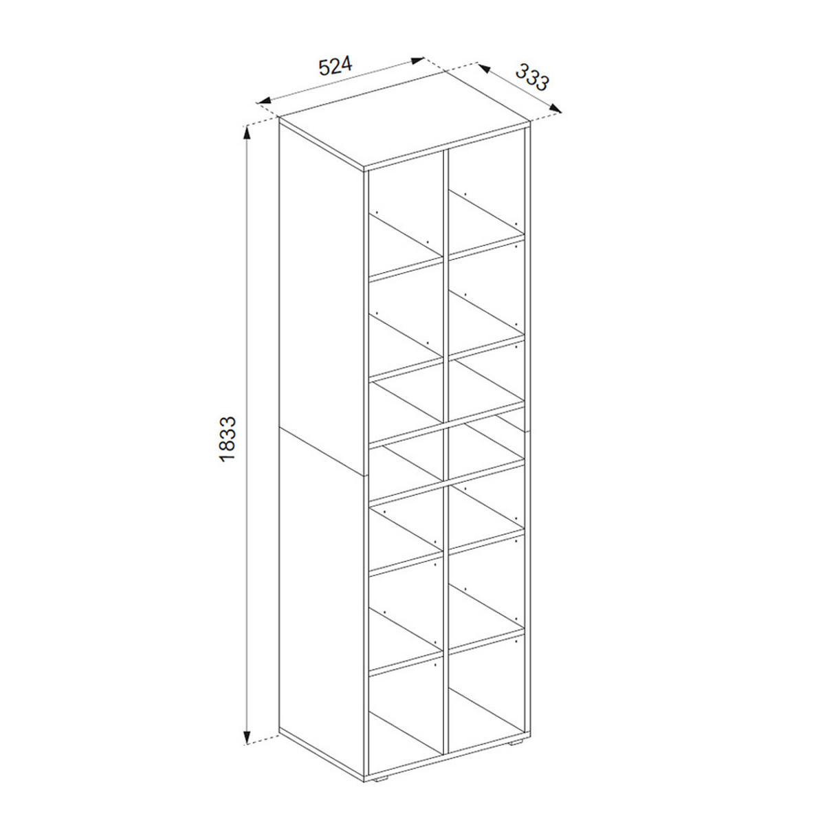 SCHUHSCHRANK Paris Weiß 54.2 x 183.3 cm 14 Fächer - Weiß, Holzwerkstoff (54.2/183.3/33.3cm) - Vicco