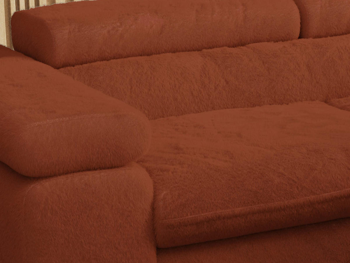 WOHNLANDSCHAFT PETER U Plüsch Orange - Schwarz/Orange, Textil/Metall (346/76/208cm) - MKS