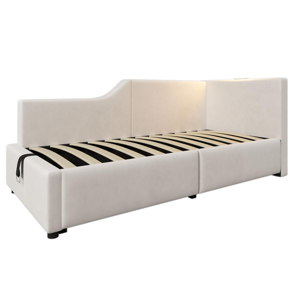 POLSTERBETT 90/200 cm Beige aus Samt mit Stauraum - Beige, Textil (90/200cm) - OKMYHOME