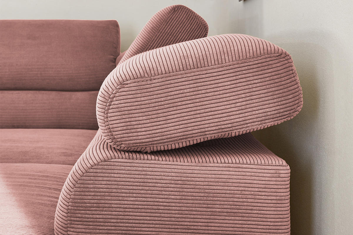 ECKSOFA MIT MOTORISCHEM SITZVORZUG DELIA Pink Cord - Pink/Schwarz, Textil/Metall (276/219cm) - KAWOLA