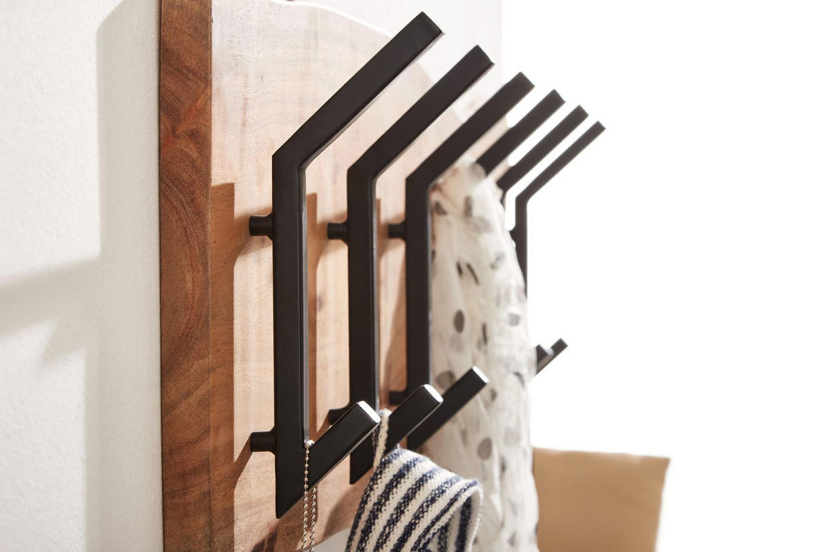 WANDGARDEROBE Akazie Massivholz Metall Modern 100x29x12,5 cm mit Baumkante - Beige, Holz (100/29/13cm) - KADIMA DESIGN