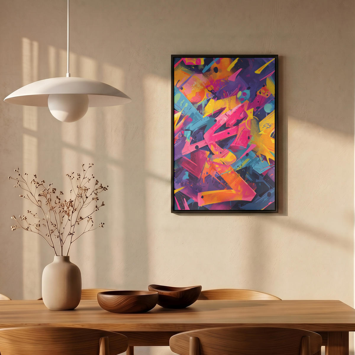 LEINWAND Bilder mit Rahmen - Abstrakt - Formen - Farbenfroh - 40x60 - Magenta, Textil (40/60cm) - MuchoWow