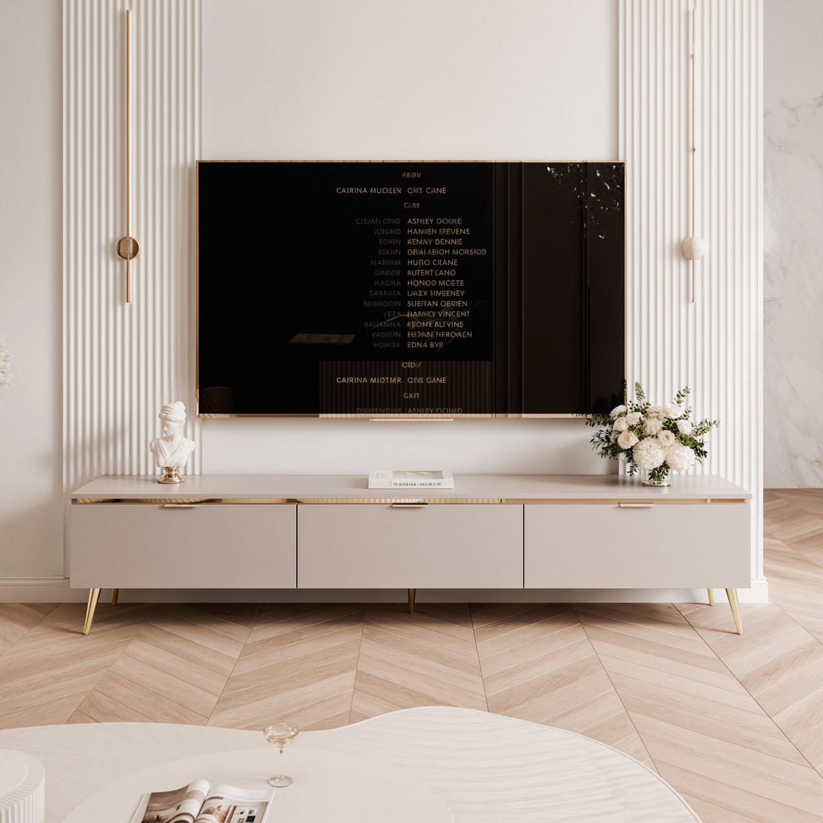 TV-SCHRANK SELIA 200 cm auf goldfarbenen Füßen, Kaschmir - Kaschmir, Holzwerkstoff (200/42/35cm) - Idohome