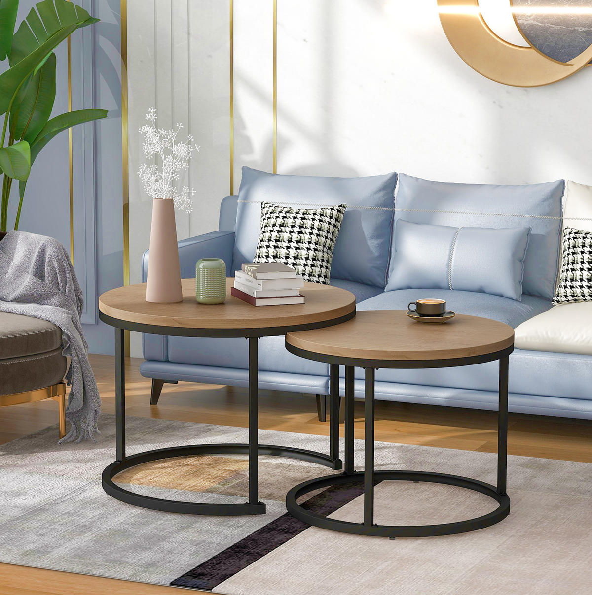 COUCHTISCH-SET aus MDF 50x70,5 cm und 45,5x44 cm Eichefarben, nestbar mit Metallgestell und pflegeleichter Oberfläche - Naturfarben, Holzwerkstoff (70.5/70.5/50cm) - Modfu
