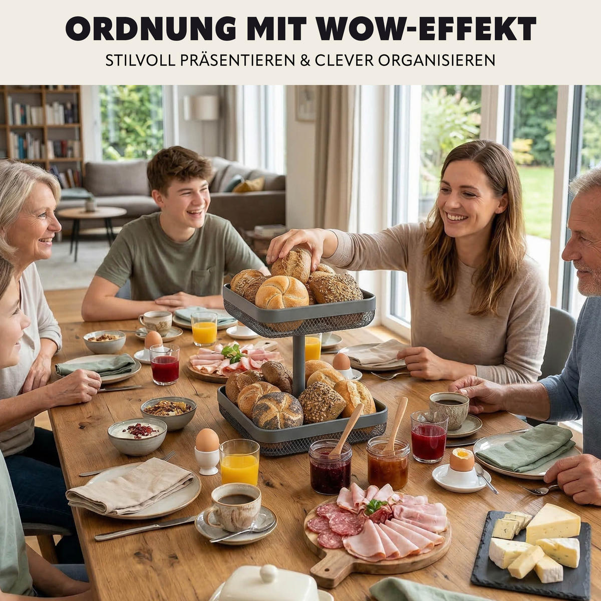 OBSTETAGERE eckig, 2-stöckig, 20 x 20 cm und 30 x 30 cm, grau, Metall - Grau, Metall (31cm) - eluno