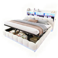 POLSTERBETT 180/200 cm in Weiß mit Bettkasten, LED, USB und Steckdose aus Boucle - Weiß, Textil/Metall (180/200cm) - STILVORA