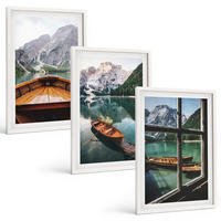 BILDER SET 3er Set - 40x60 cm Weißer Rahmen - Fenster für Boote auf dem Bergsee - Weiß, Kunststoff (40/60cm) - TULUP