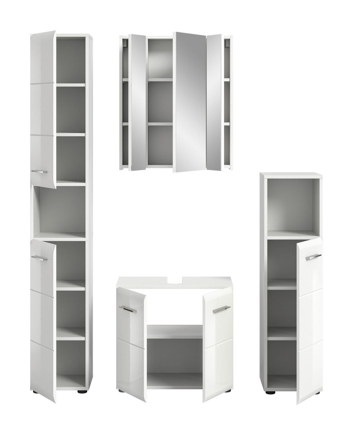 BADEZIMMER 4 tlg. Alba Bad in weiß und weiß hochglanz B/H/T: 150x185x30 cm - Weiß, Holz (150/185/30cm)