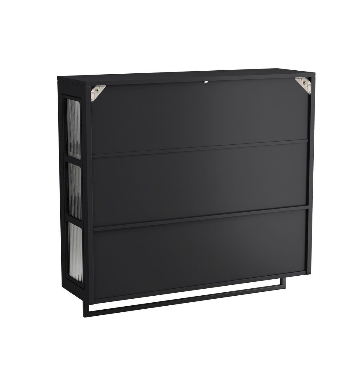 KÜCHENOBERSCHRANK 88x26x82.5 cm in Schwarz aus Sicherheitsglas mit geriffeltem Glas & Handtuchstange - Schwarz, Holzwerkstoff (88/82.5/26cm) - Modfu