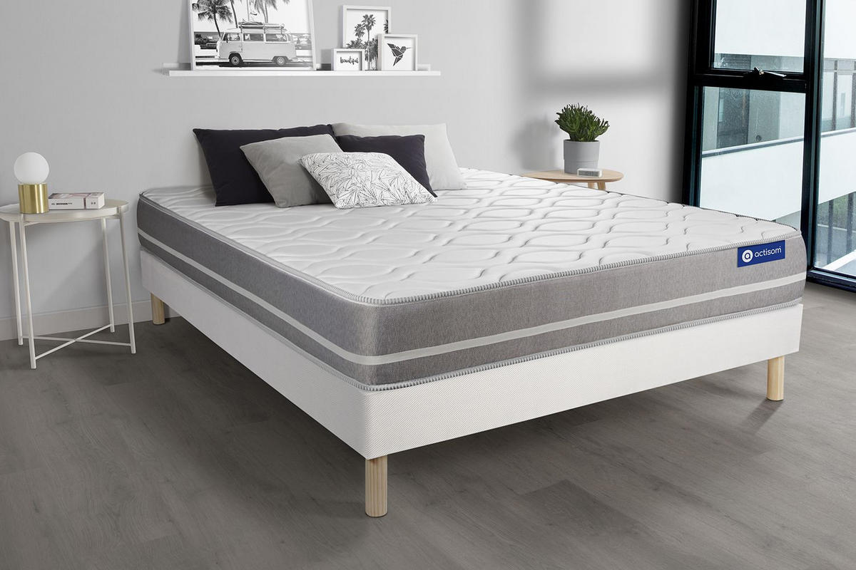 BETT Actilatex touch Latex und Memory-Schaum 150 x 195 cm h1 - Kit Bettgestell Weiß - Beige/Weiß, Holz (150/195cm) - ACTISOM