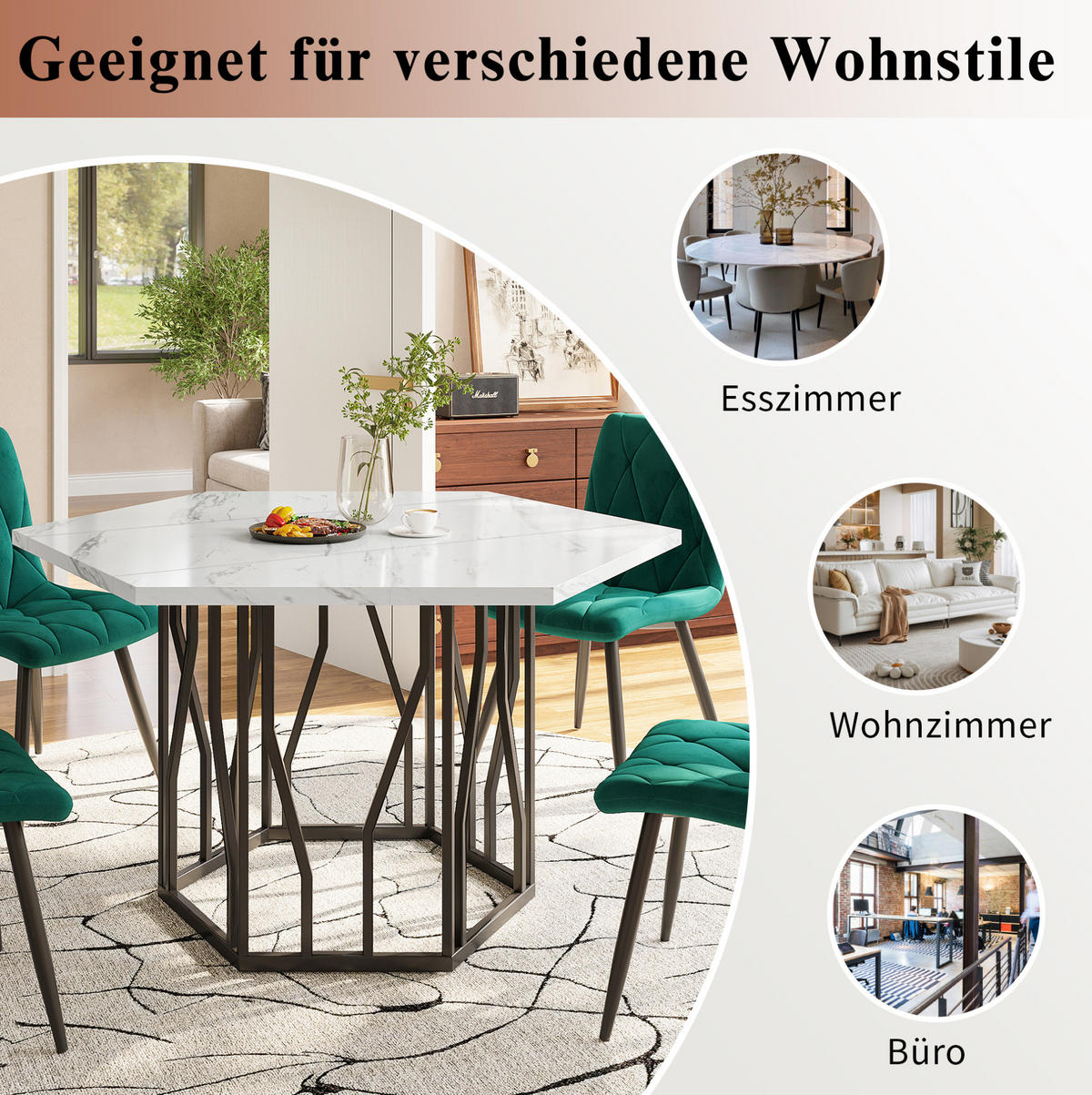ESSTISCH, MDF in Marmoroptik mit Metallgestell, 115,5/100/75 cm, Schwarz/Weiß - Schwarz, Holzwerkstoff (115.5/100/75cm) - Redom