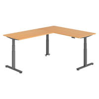 ECKSCHREIBTISCH elektrisch höhenverstellbar L-Form 240/180/74 cm in Buchefarben/Graphitfarben - Buchefarben/Graphitfarben, Holzwerkstoff (240/180/74cm) - bümö