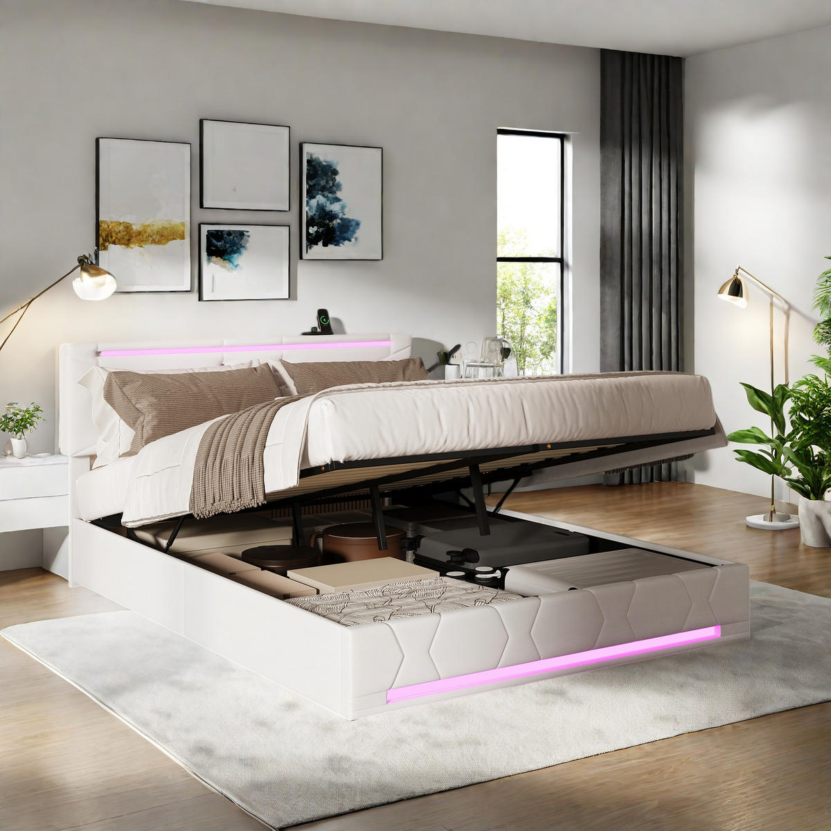 ČALÚNENÁ posteľ 160x200 béžová LED - béžová, kompozitné drevo (160/200cm) - SHOPENTRA