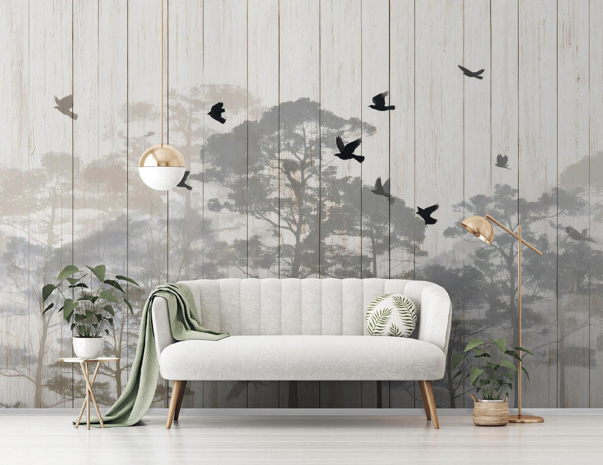 FOTOTAPETE Bäume Wald Beige 250x175 cm - Multicolor, Papier (250/175cm) - Wallarena