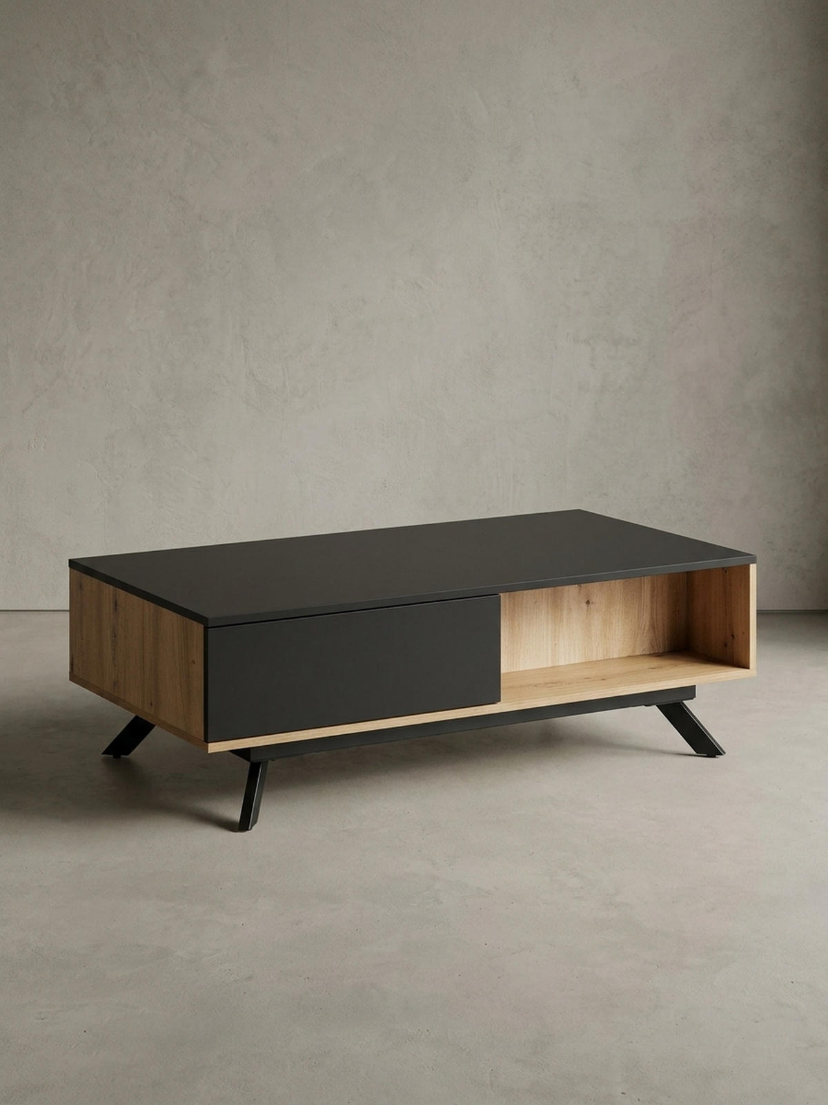 COUCHTISCH Eiche-Dekor Schwarz mit Stauraum, Wasserabweisend, 110x60x38 cm - Schwarz/Braun, Holz/Metall (60/110/38cm) - KADIMA DESIGN