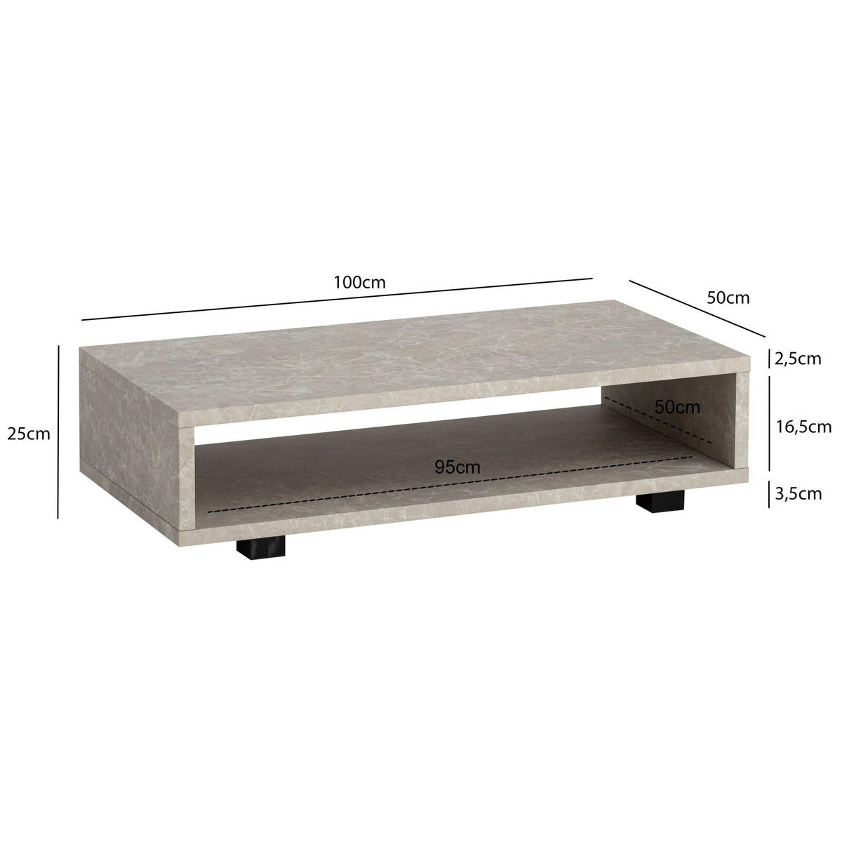 COUCHTISCH in Stein-Optik Modern mit Stauraum Rechteckig Schlicht, Beige 100x50x25 cm - Beige/Schwarz, Kunststoff (50/100/25cm) - KADIMA DESIGN