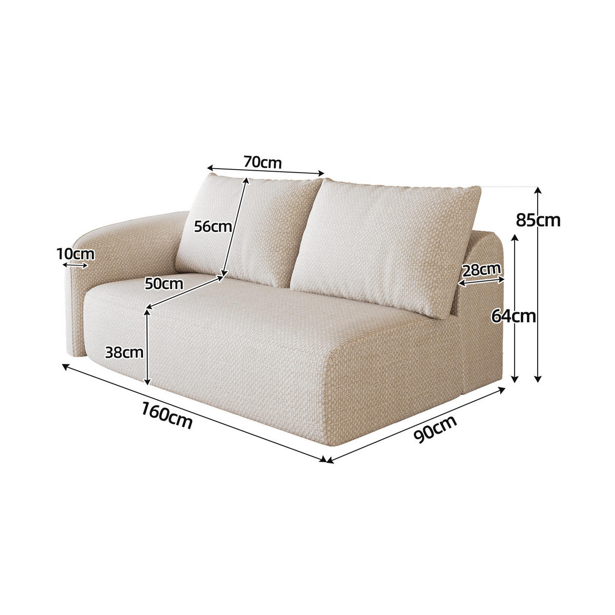 SOFAELEMENT DE-34711 Links-2-Sitzer Weiß - Weiß, Textil (90/85/160cm) - ComfortXL