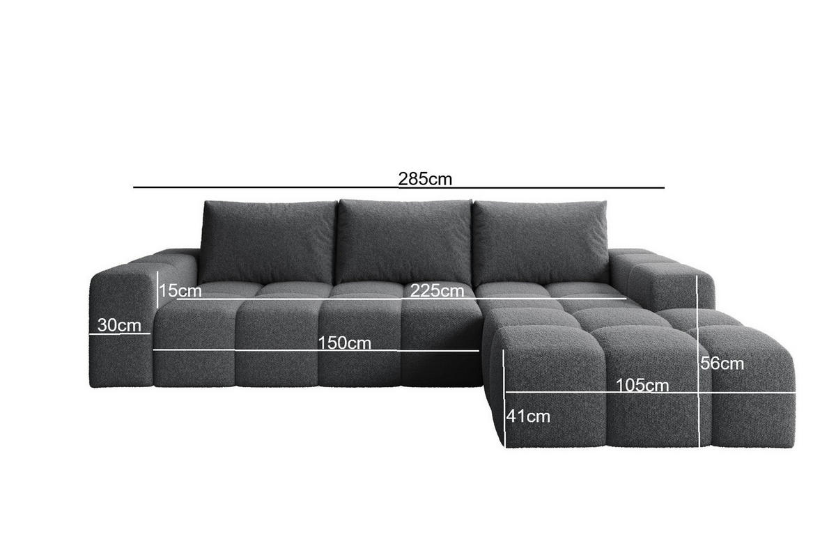 ECKSOFA Cento, L-Form, Ottomane Rechts, Webstoff, 285x56x180 cm, Grau - Grau, Holz (285/180cm) - PROMETO Möbel