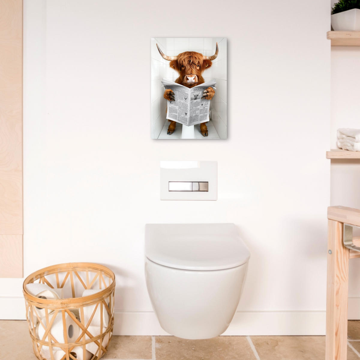 LEINWANDBILD Schottischer Highlander - Tier - Zeitung - Toilette 30x40 cm - Kastanienfarben, Textil (30/40cm) - MuchoWow