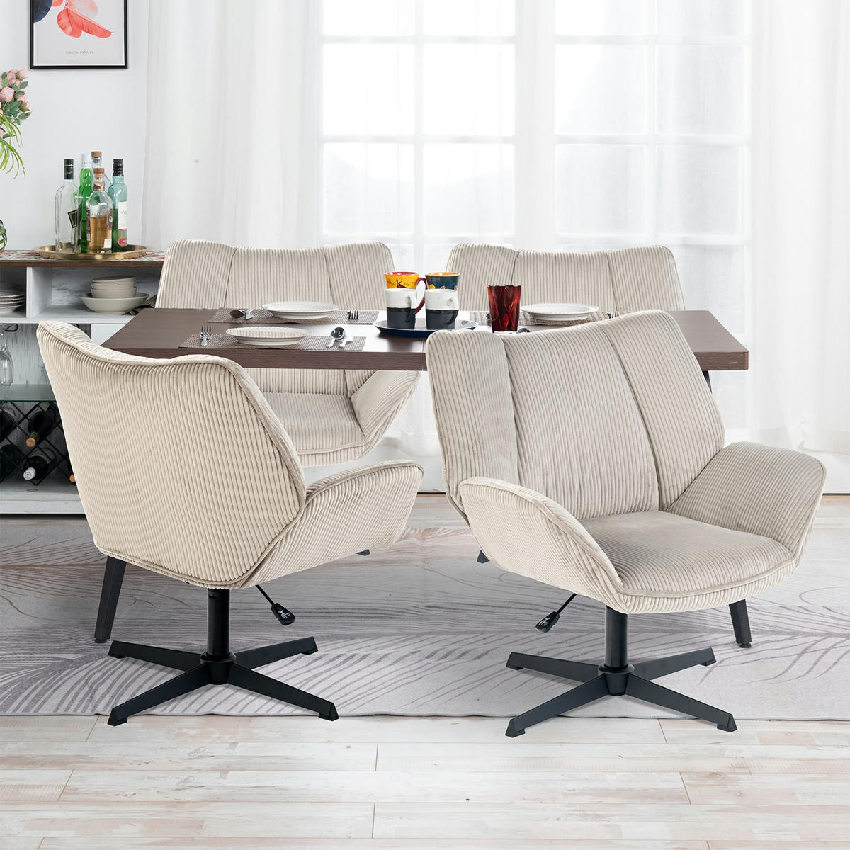 SESSEL 6er-Set in Webstoff, Beige - Beige, Textil (72/90/70cm) - Meubles Cosy