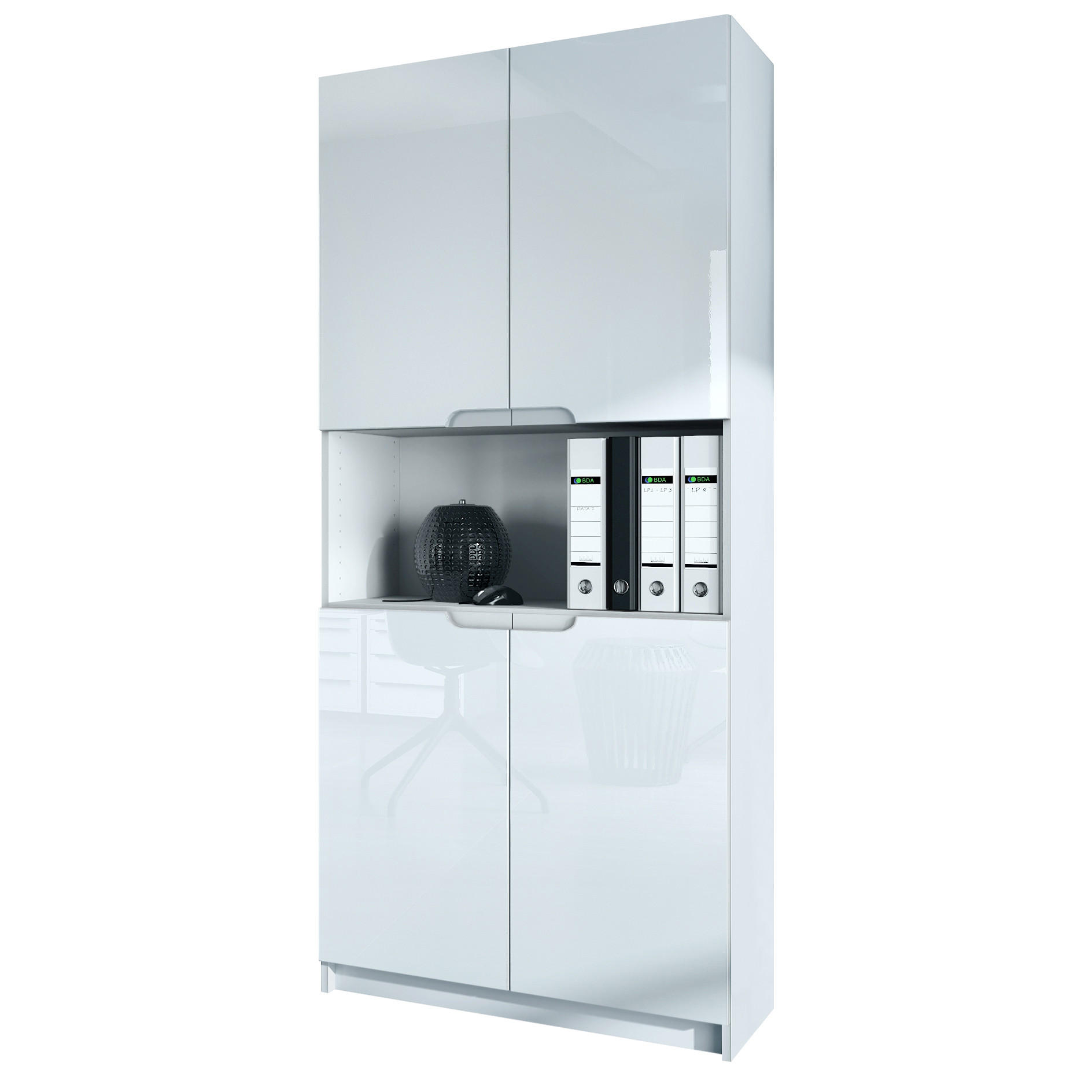Vladon Büroschrank Weiß Hochglanz 82x184x37 cm