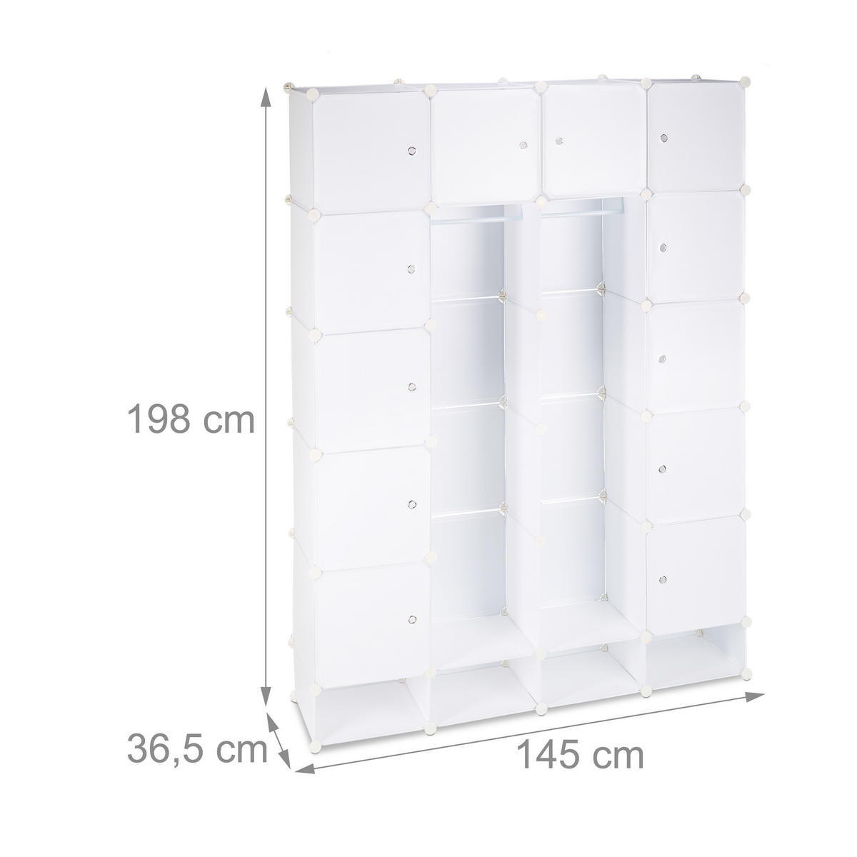 KLEIDERSCHRANK Stecksystem - Weiß, Kunststoff/Metall (145/198/36.5cm) - Relaxdays