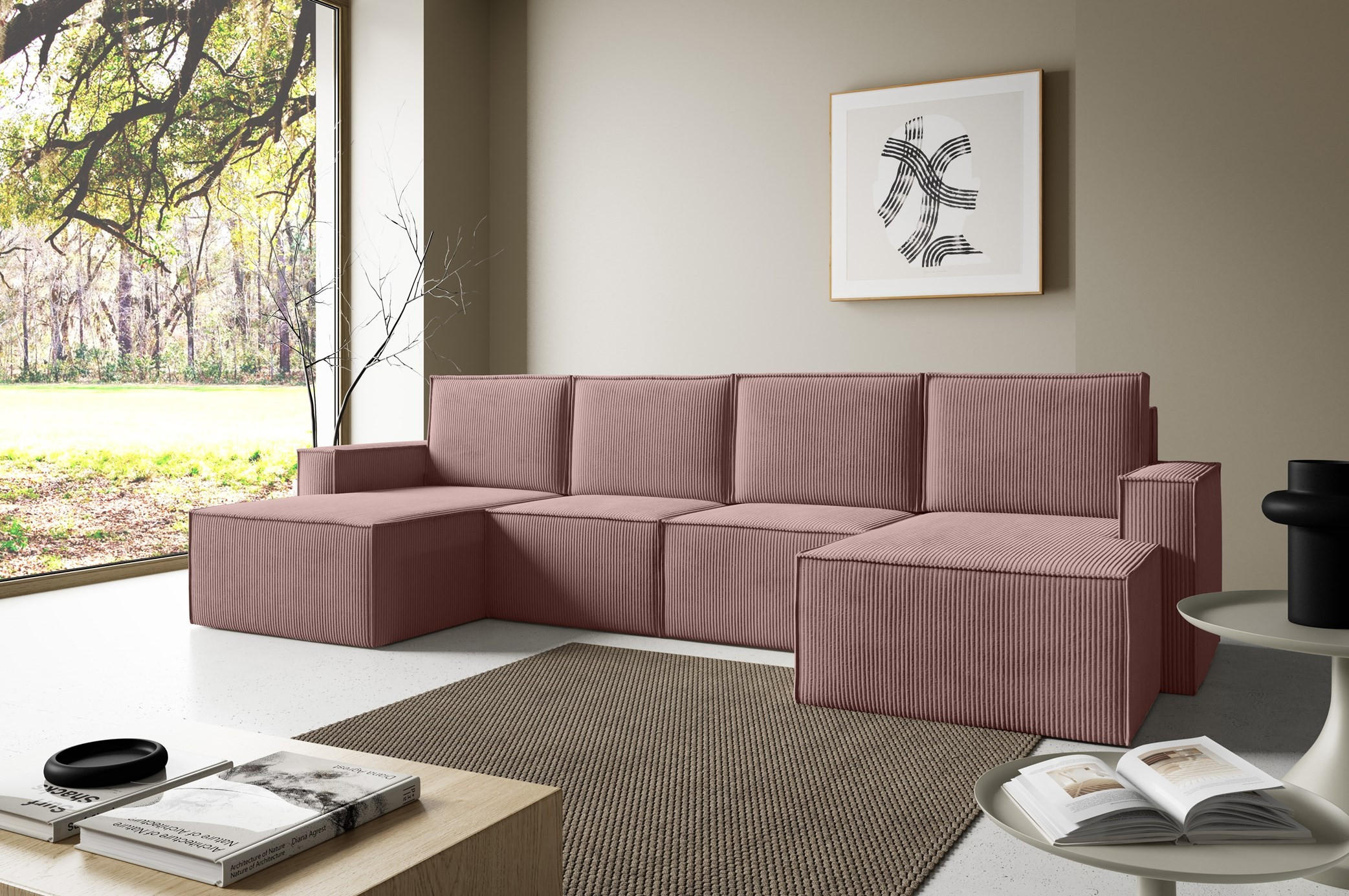 WOHNLANDSHAFT Orto Rosa - Rosa, Holzwerkstoff/Textil (320/93/142cm) - Bettso