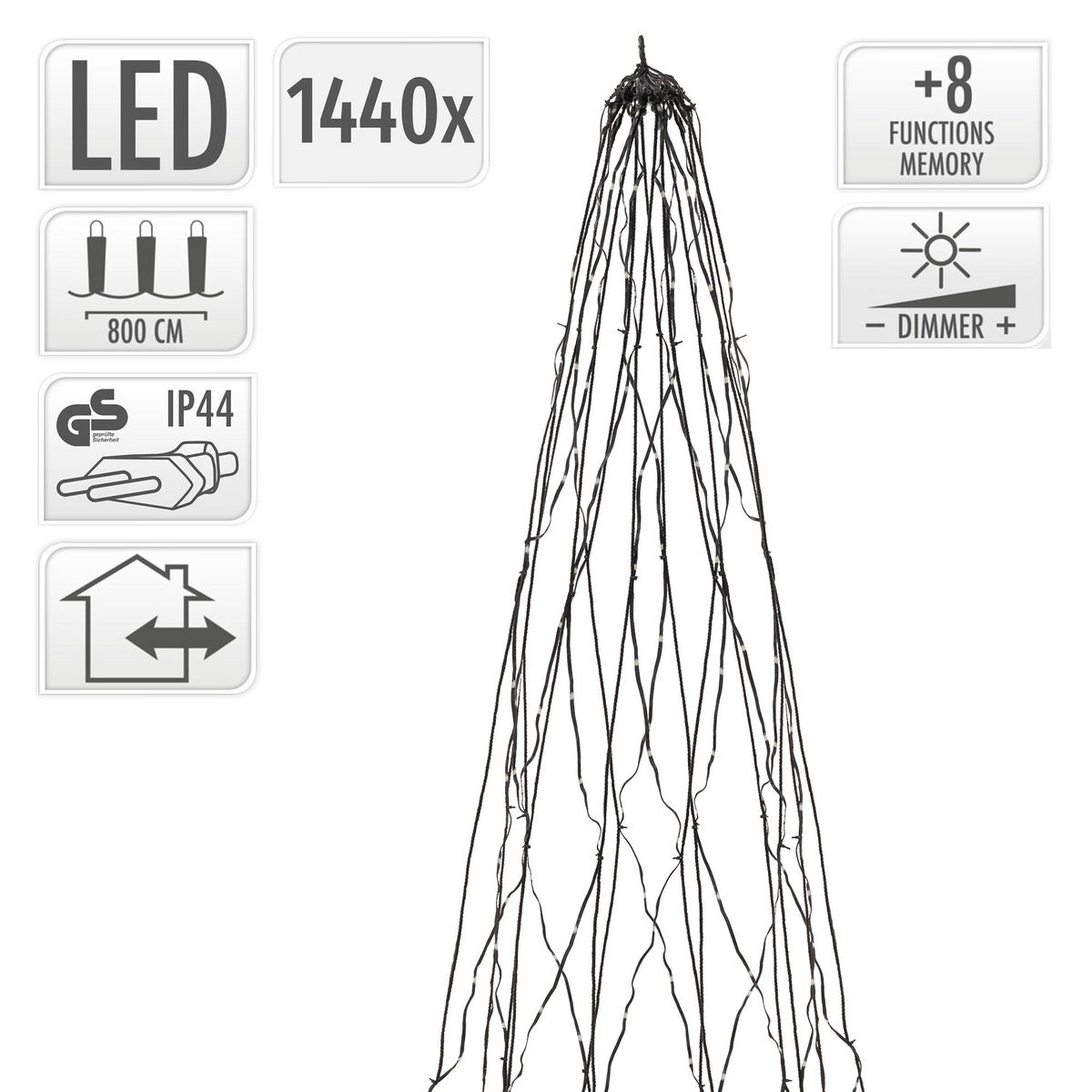 LED LICHTERKETTE für Fahnenmast und Weihnachtsbaum Weihnachtsbeleuchtung Außen 8m 1440 LED Warmweiß - Schwarz, Kunststoff (200cm) - ECD-Germany